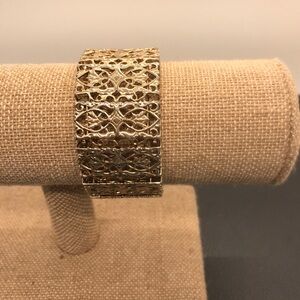 Vintage Sarah Coventry Signed Filigree Wide Bracelet 1 Inch Wide Gold Tone